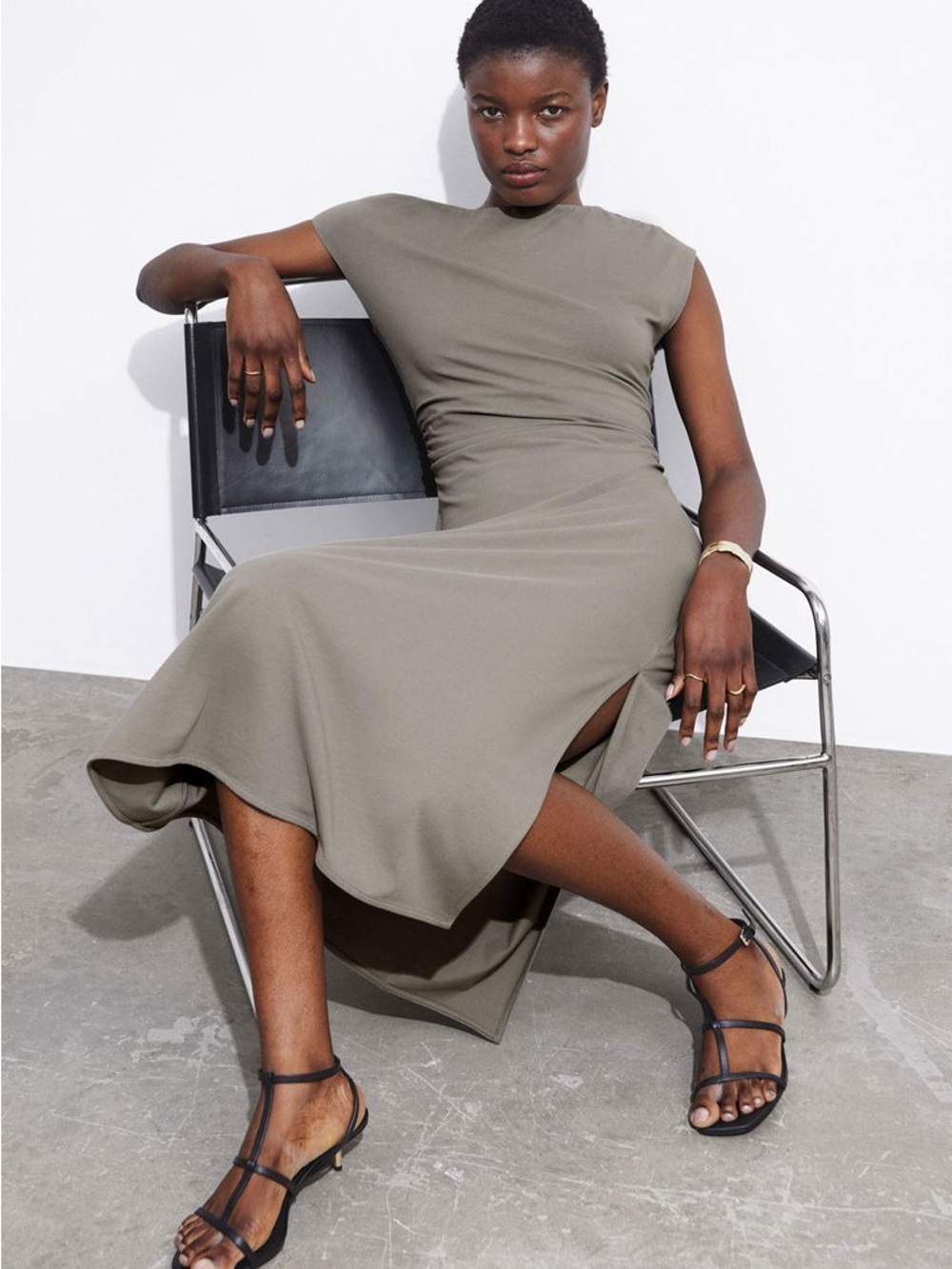 & Other Stories Olive Green Sleeveless Midi Dress with Side Slit